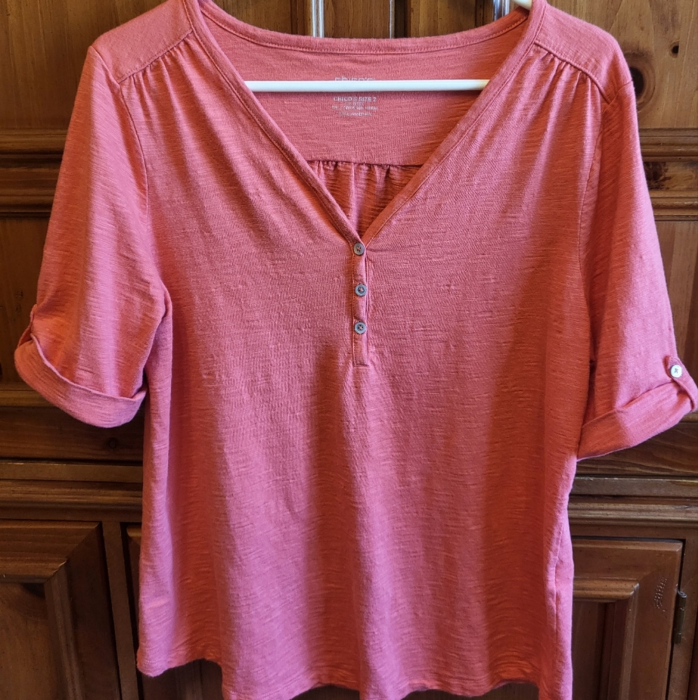 Pink Short Sleeve Polo Blouse with Buttoned Relaxed Fit